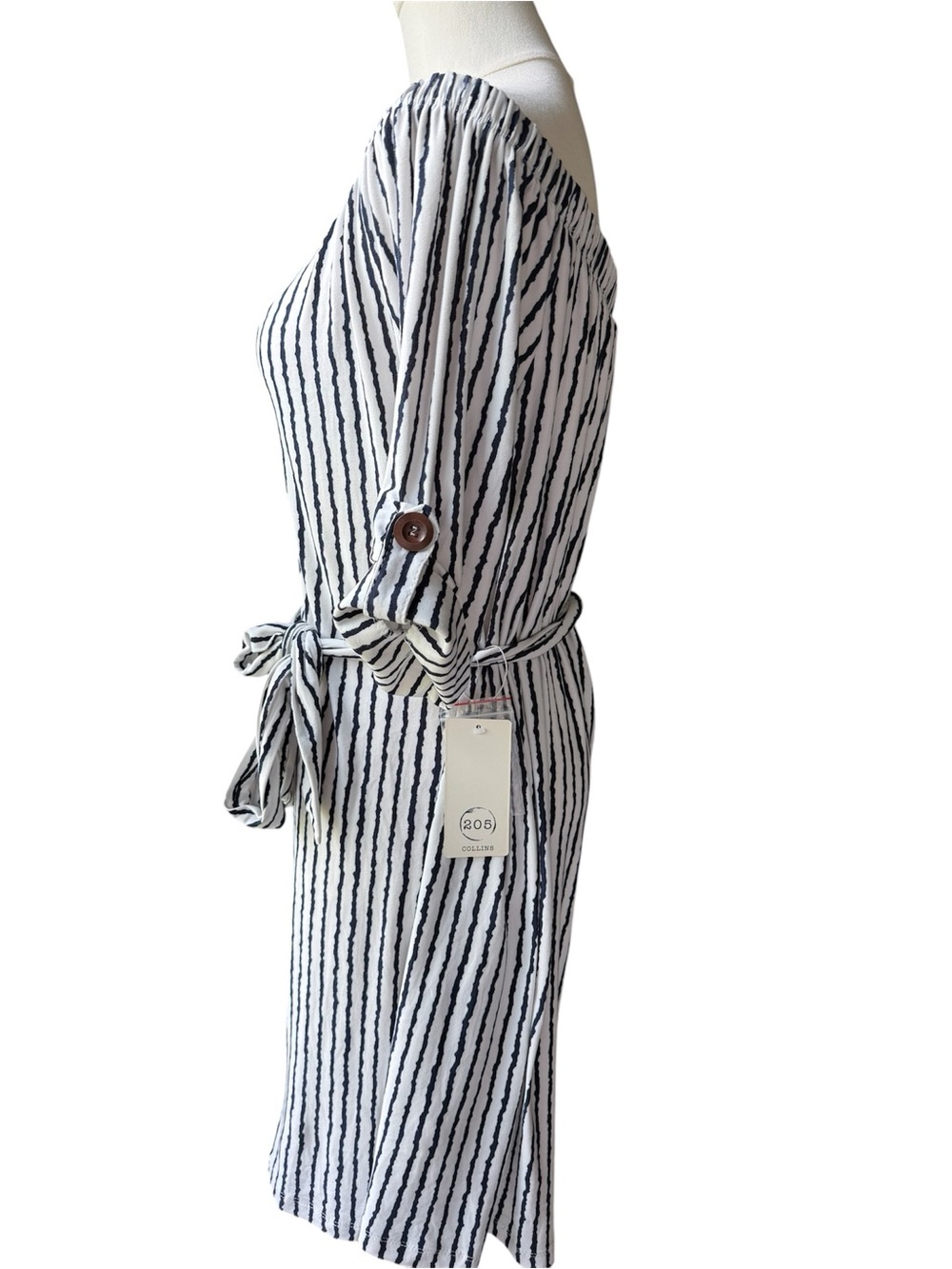 NWT 205 Collins women’s striped Off the Shoulder mini dress. Size medium - Picture 6 of 13